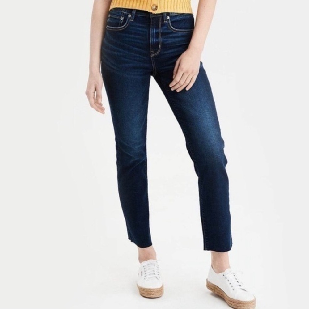 American Eagle Straight Jeans Sz 6 Super Stretch High Rise Denim Women EUC